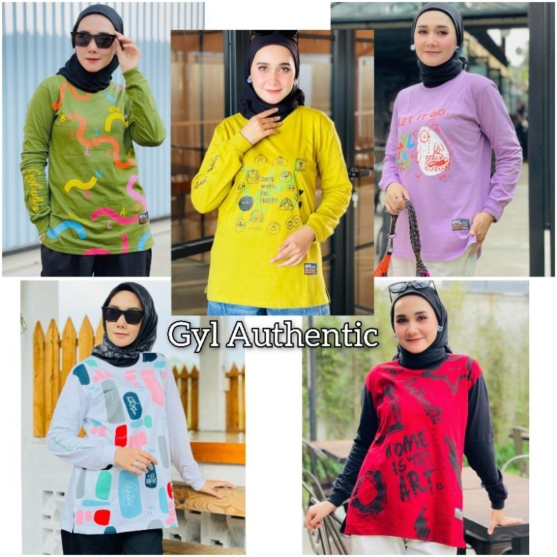 Atasan Kaos Wanita Lengan Panjang Original Gyl Authentic Bahan Combed 20s