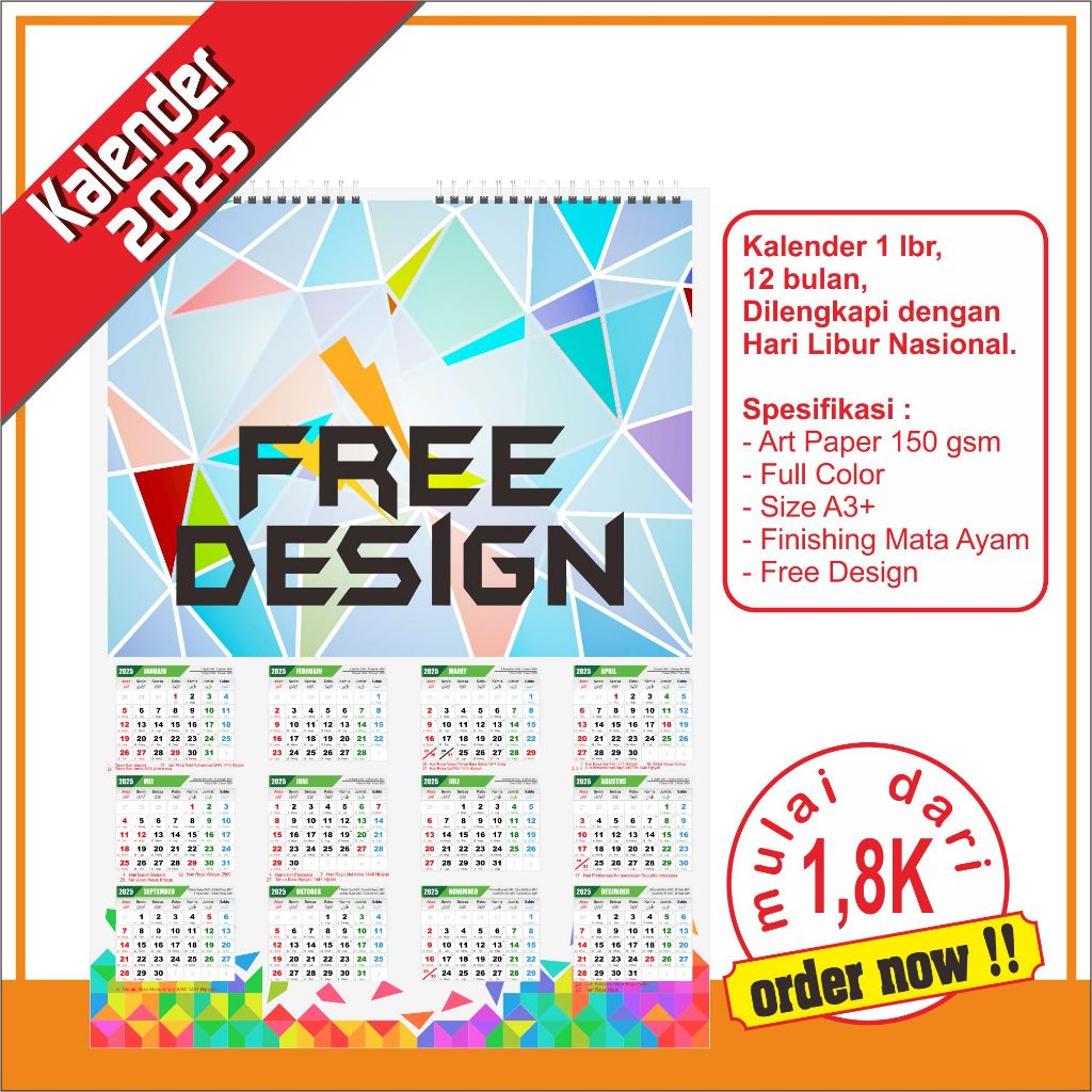 

KALENDER 2025 CUSTOM Uk. 36*52 _ GANTUNGAN MATA AYAM