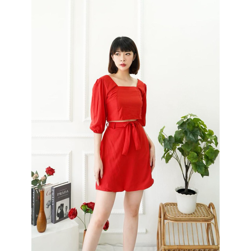 [ Siro ] Setelan Pendek Cilla Celana Rok Crop Top Wollpeach Halus Bangkok Premium || Setelan Wanita 