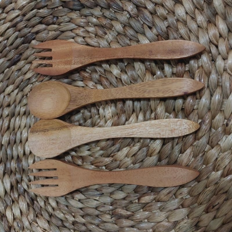 Set Sendok Garpu Kayu Makan/Sendok Garpu Kayu Mahoni Premium