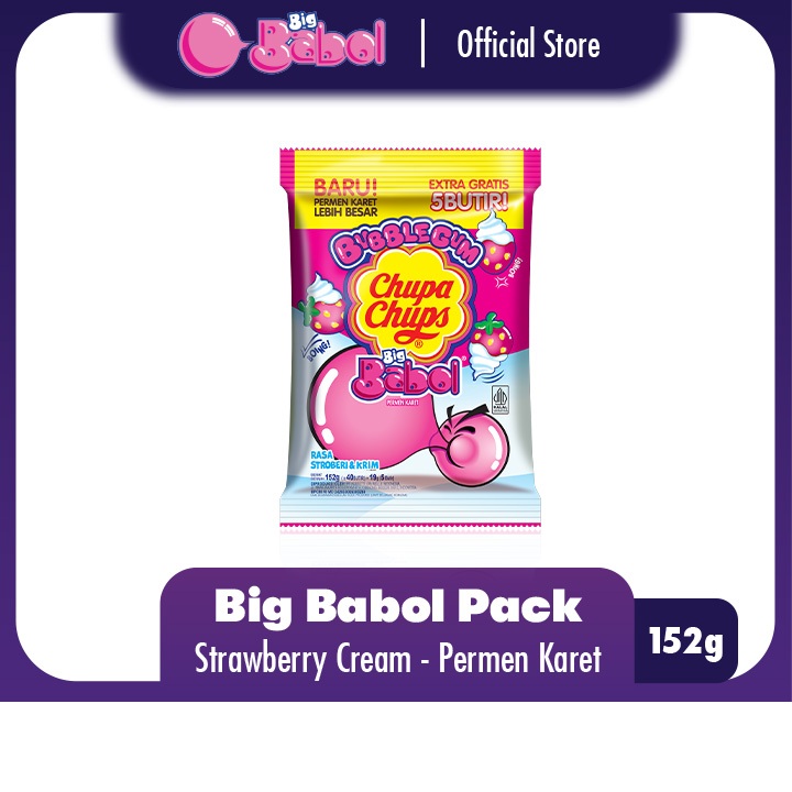 

Chupa Chups Big Babol Strawberry 152g - Permen Karet Rasa Stroberi