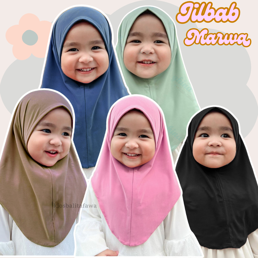 Jilbab Marwa uk Bayi - 5 Tahun / Hijab Instan Anak Perempuan Baby Balita 1 2 3 4 th Jersy Polos Non 