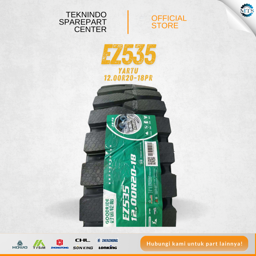 Ban Dump Truck / DT Set Tipe EZ535 Uk. 12.00R20-18PR Yartu |  RIM R20 Ban Luar, Ban Dalam, Flap