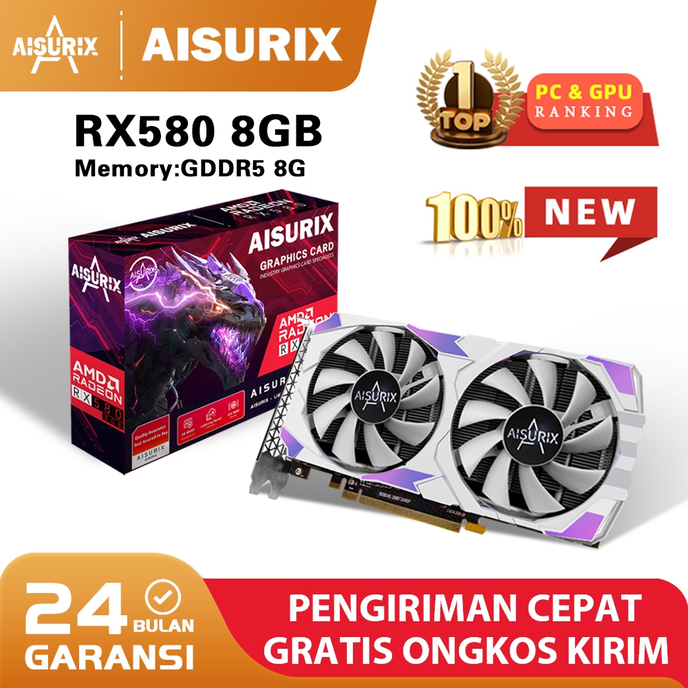 AISURIX RX 580 8GB ungu putih VGA 2048SP 256BIT GDDR5 RX580 8GB AMD VGA Card