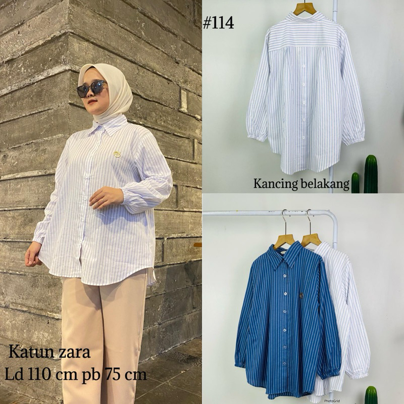 Dubai - Kemeja Salur Katun Zara/Kemeja Wanita/Blouse Wanita