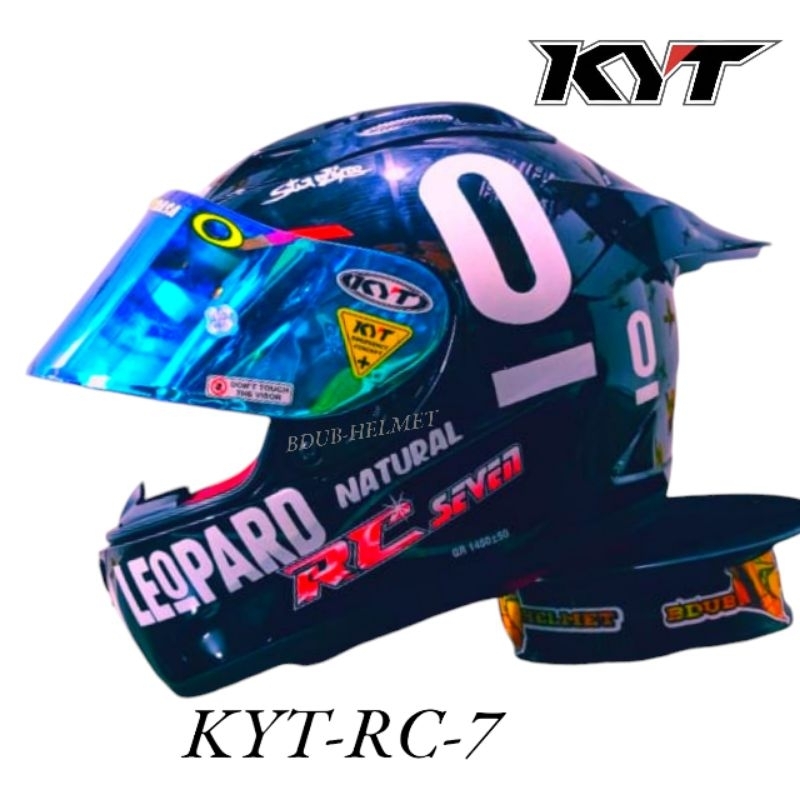 helm full face kyt rc seven white leopard black paket ganteng 100% baru Ori