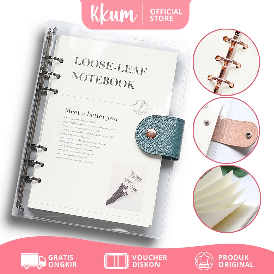 

KKUM Elegant Binder A5 Transparan Binder with Clip Note Book Rose Gold Binder
