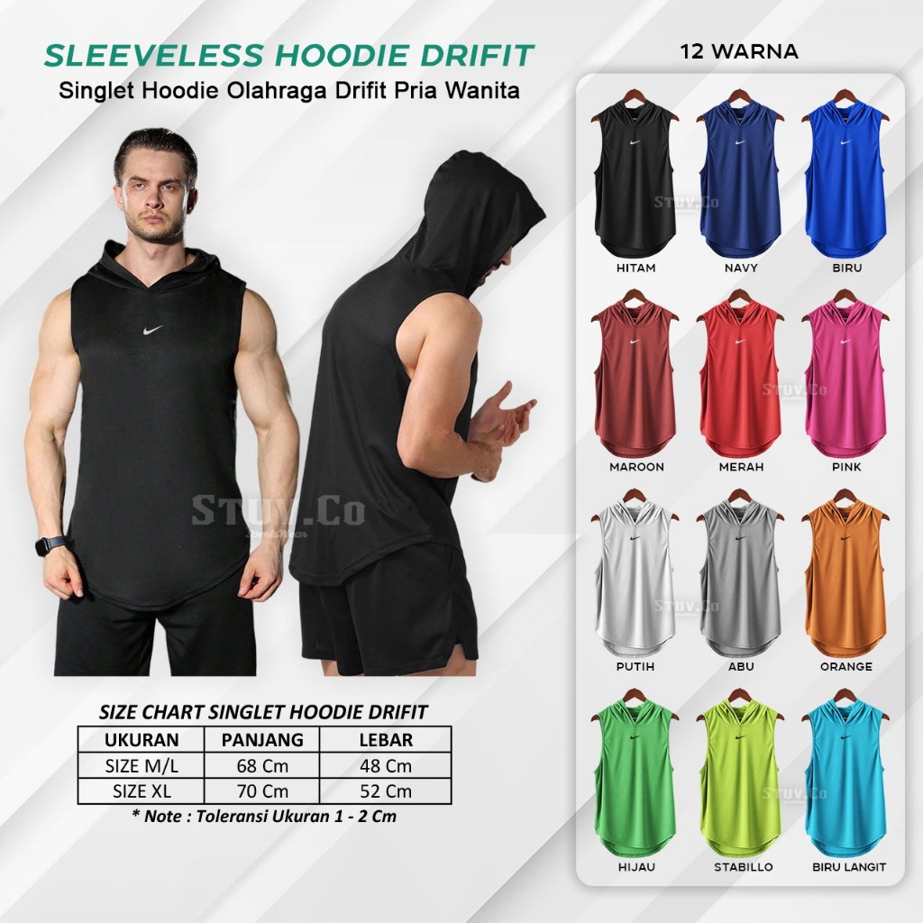 SINGLET GYM HOODIE | KAOS GYM FITNESS |BAJU TANPA LENGAN FITNESS PRIA | PREMIUM PRIA WANITA