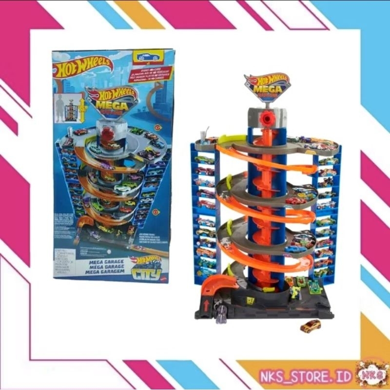 Hot Wheels City Power Parking Mega Garage Playset with 1 Vehicle Hotwheels Mainan Anak Mobil Balap