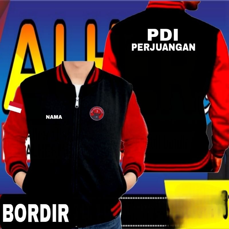 jaket bordir partai PDI Perjuangan jaket partai PDI jaket varsity partai PDI jaket baseball PDI perj
