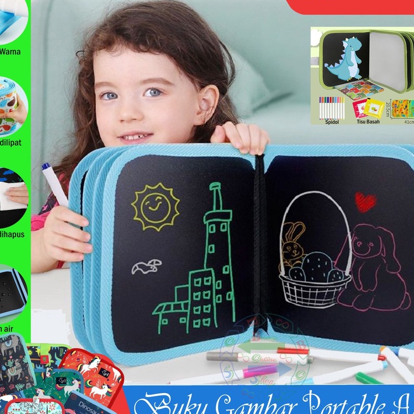 

Super Buku Gambar Poble Ajaib Reusable Buku Tulis Anak Bisa Dihapus 14 Halaman FREE 12 SPIDOL 1 TISSU