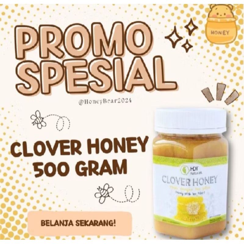 

madu clover honey 500gr exp 2026 free sendok kayu