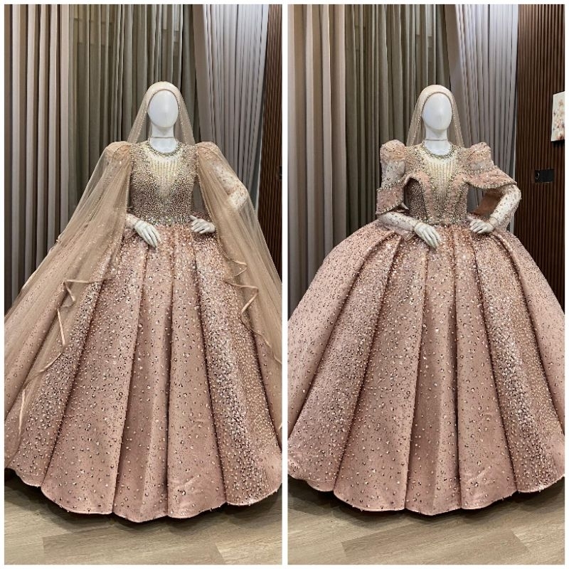GAUN WEDDING BARBIE INDIA EKOR/BAJU PENGANTIN PAYET FULL/GAUN PENGANTIN MUSLIMAH MODERN/KEBAYA AKAD