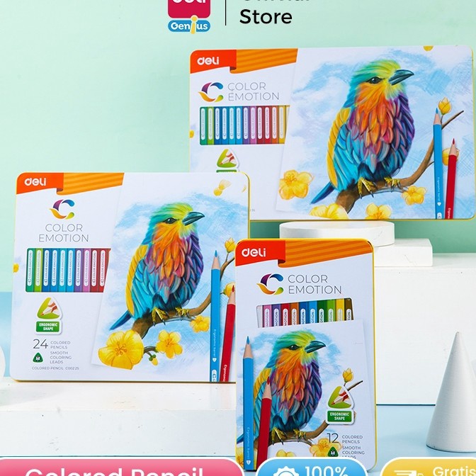

Hot Deli Coloring Pencil Pensil Warna 122436 Warna Triangular Metal Box Tebal dan Cerah EC2X5