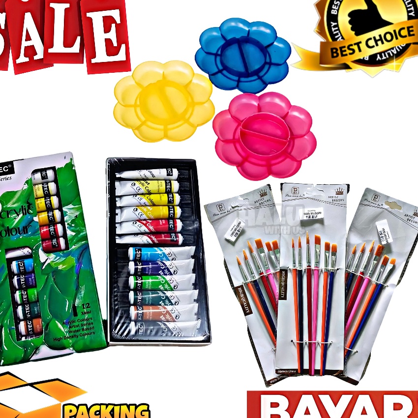 

Murah BISA COD 1 Set 3 In 1 Cat Akrilik Cat Acrylic Palet Kuas Set Melukis Lengkap Kuas Cat Palet