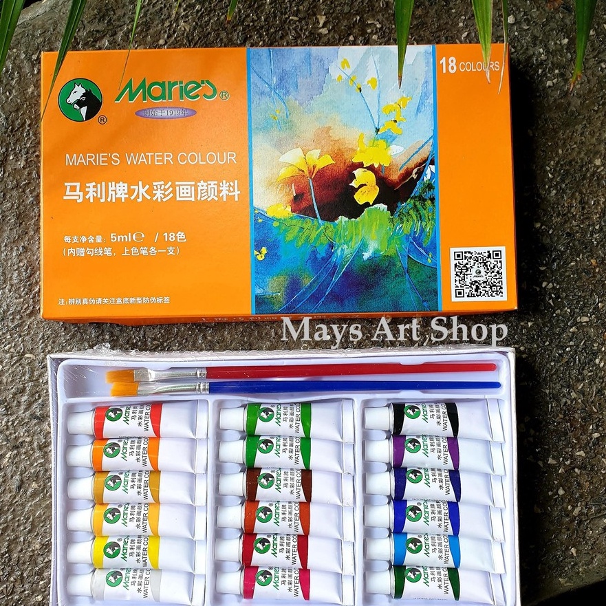 

FG2 Maries Watercolor 18x5ml dan 12 x 5ml Cat Air Maries 18 dan 12 Warna Watercolour E1327