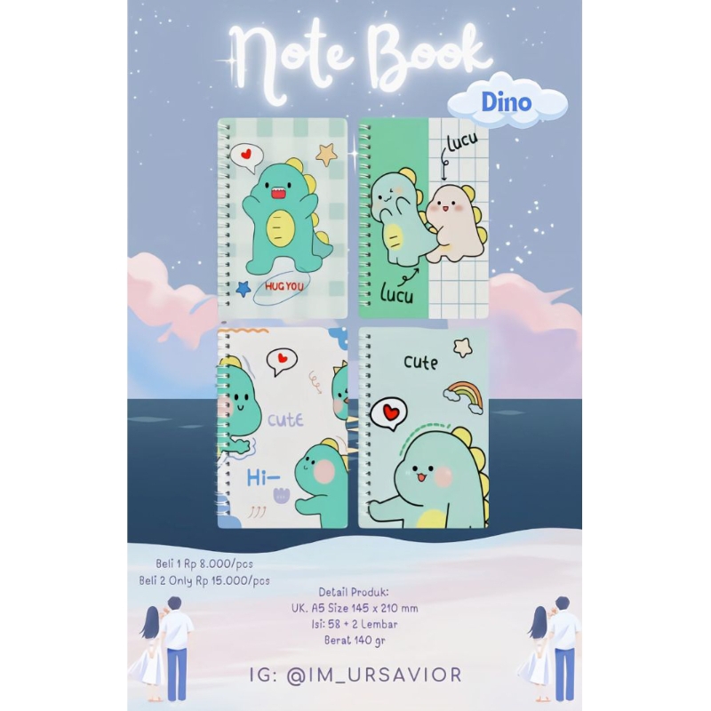 

Buku Catatan Notebook A5 Size 145 x 210 mm isi 58 + 2 lembar (DINO)