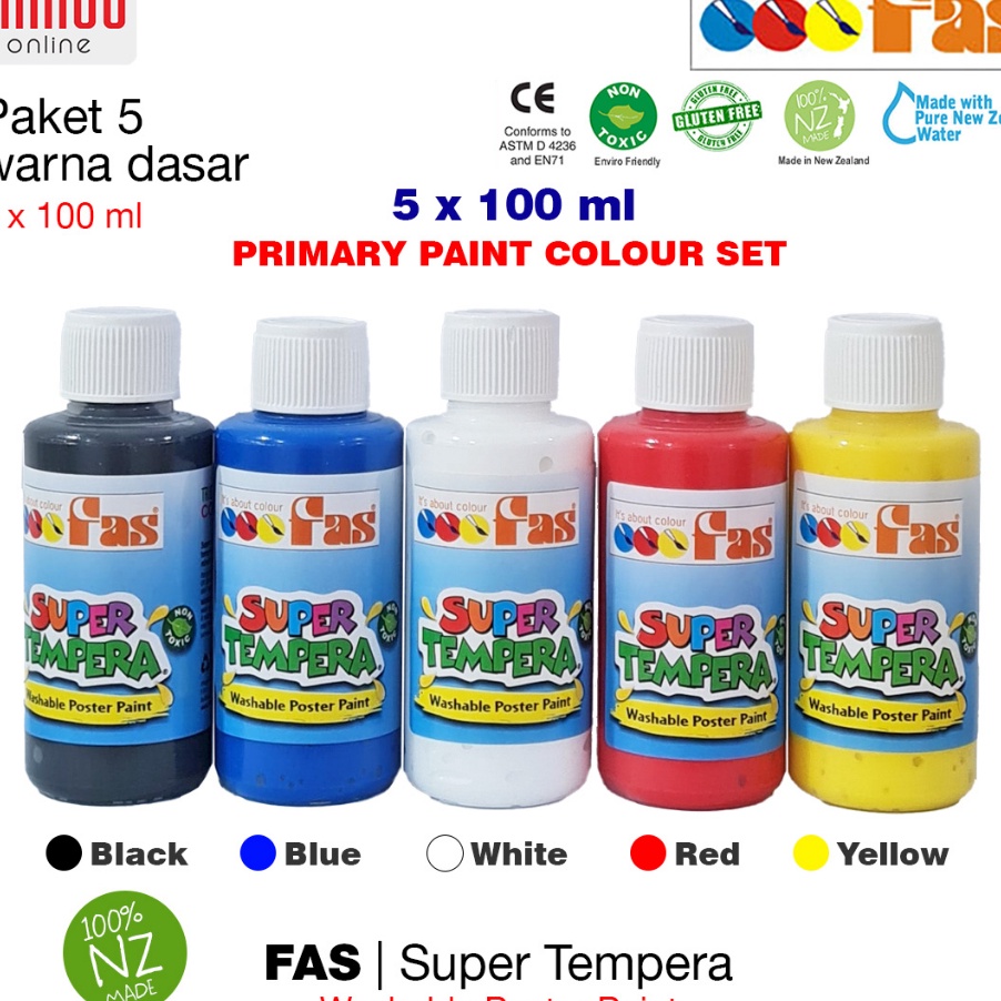 

KF7 FAS Tempera Primary Colour Set 5 warna dasar Cat Lukis Sekolah 5 x 1 ml