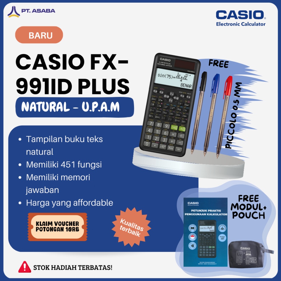 

ART G3P Asaba Bandung CASIO FX991IDPlus 2nd edition BIndonesia Kalkulator Sekolah Kuliah Scientific 451fungsi