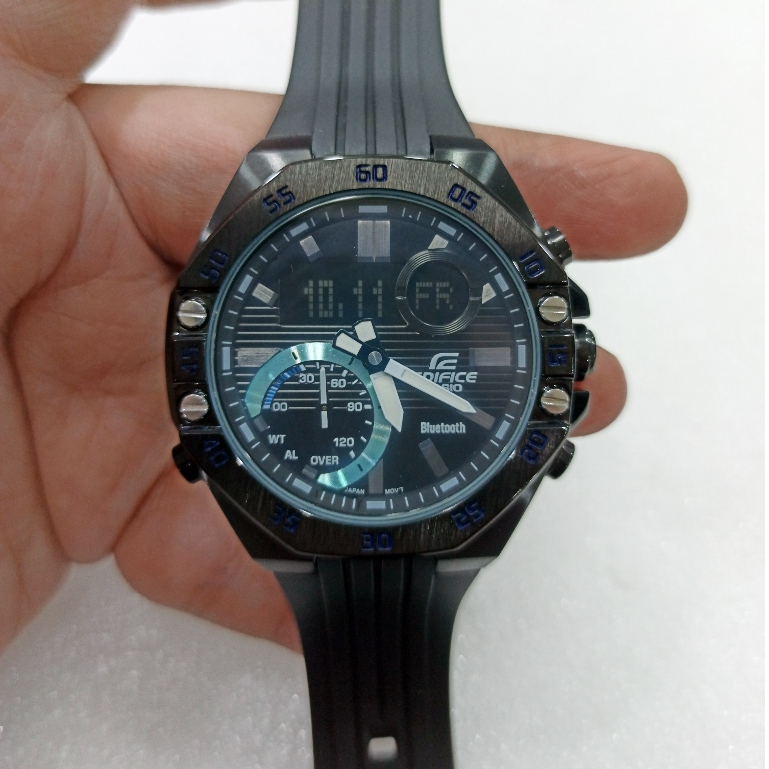 Jam Tangan Pria C*s*o ED*F*C* ECB-10PB-1A ECB-10 Dual Time Blue Black Rubber