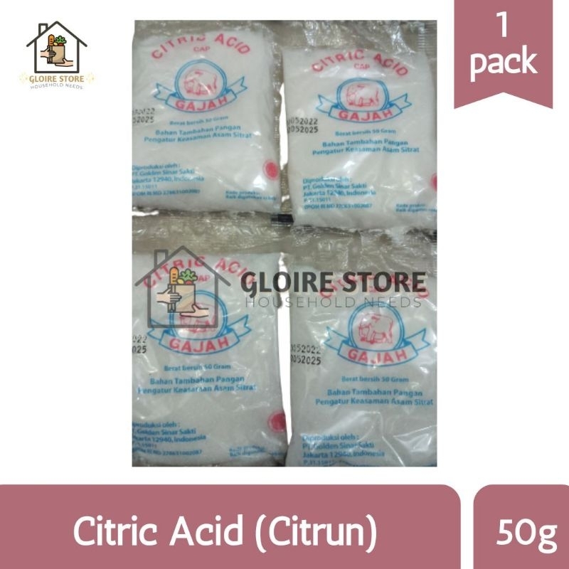 

CITRIC ACID (CITRUN) Cap GAJAH 50g Bahan Pengatur Keasaman (S)