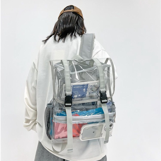Versi korea dari tas ransel kampus siswa laki-laki kelas atas yang sederhana dan transparan jelly tr