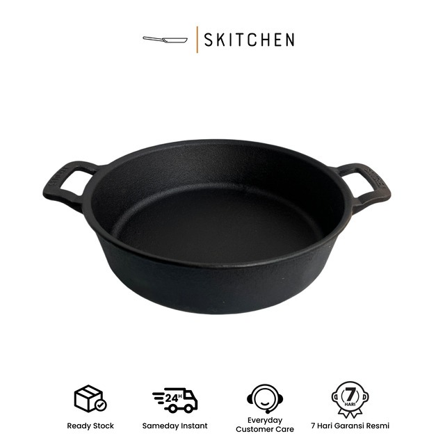 SKITCHEN Cast Iron Bangkok Braiser Pan 30 cm – Panci Kuali Besi Cor Premiun Panggangan Anti Gores