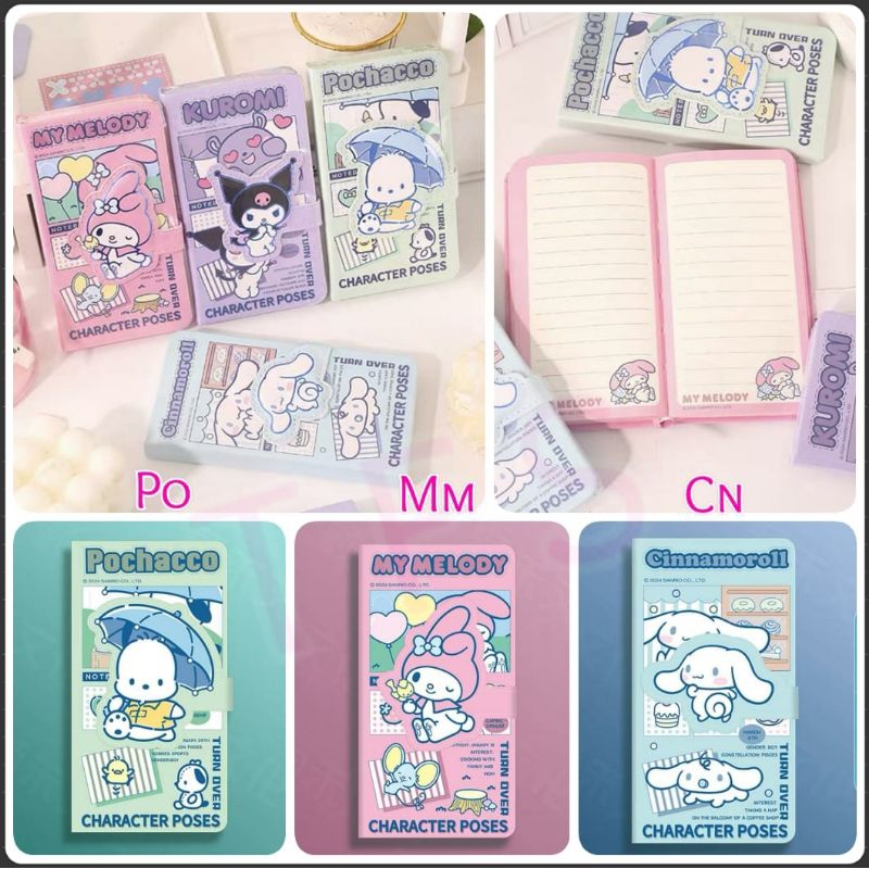 

Notebook mini sanrio ori dengan klip magnet semikulit uk7.5x14, 80 hal / notebook kuromi pochacco cinnamoroll