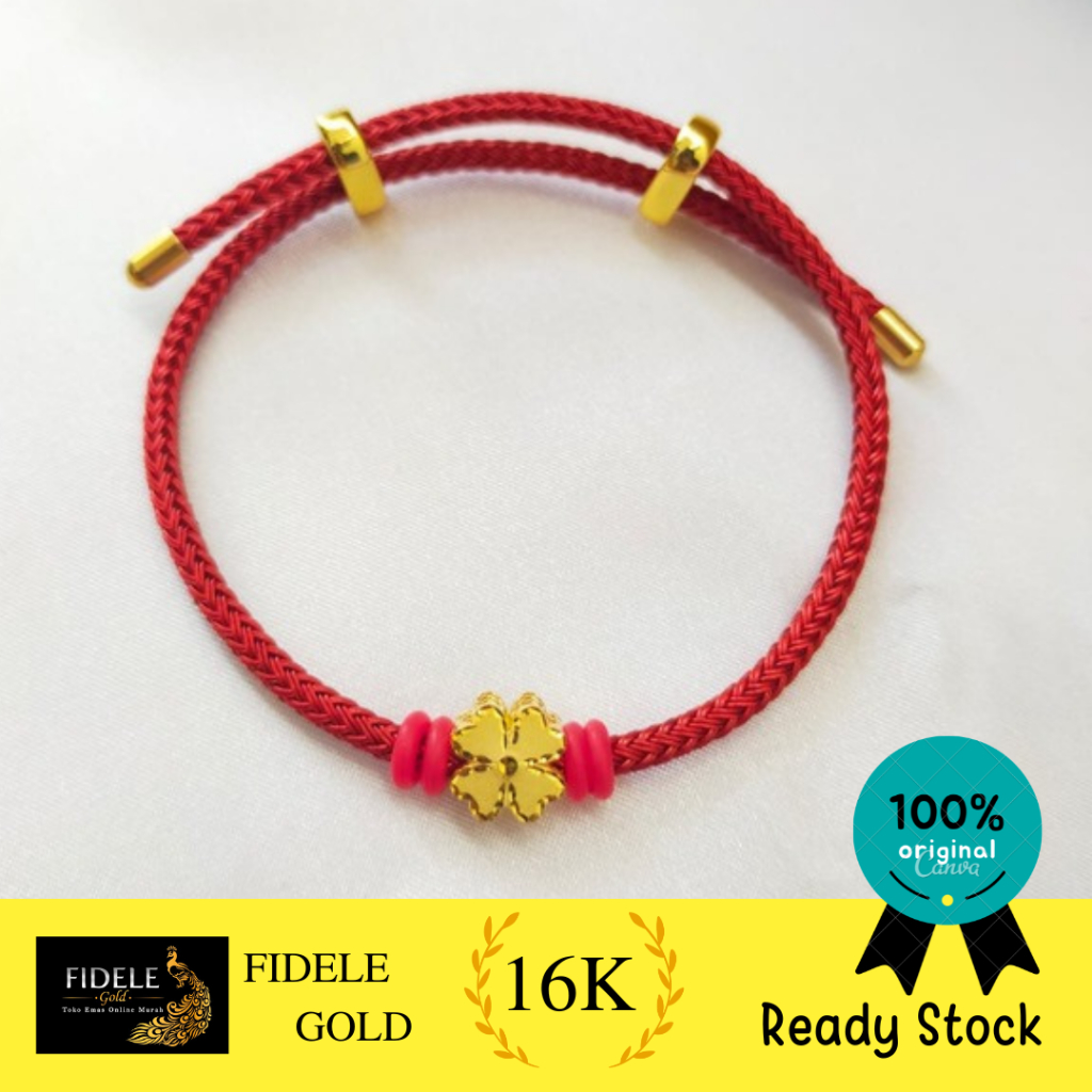 Gelang tali charm bunga emas tua 700 16k charm bunga