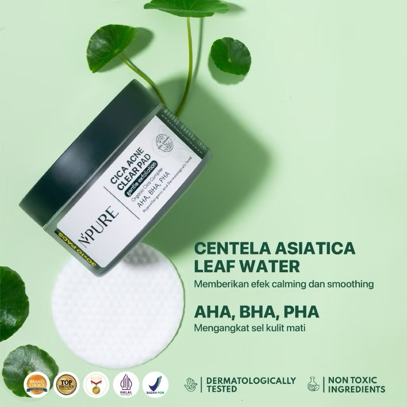NPURE Acne Clear Pad Cica / Kapas Eksfoliasi Kulit Jerawat / Acne Exfoliating Pad (40 pads) Acid Ext