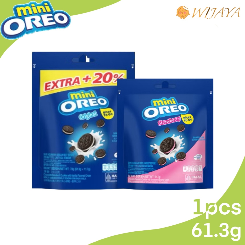 

MINI OREO pouch 61.3gr biskuit coklat dengan krim rasa original/strawberry