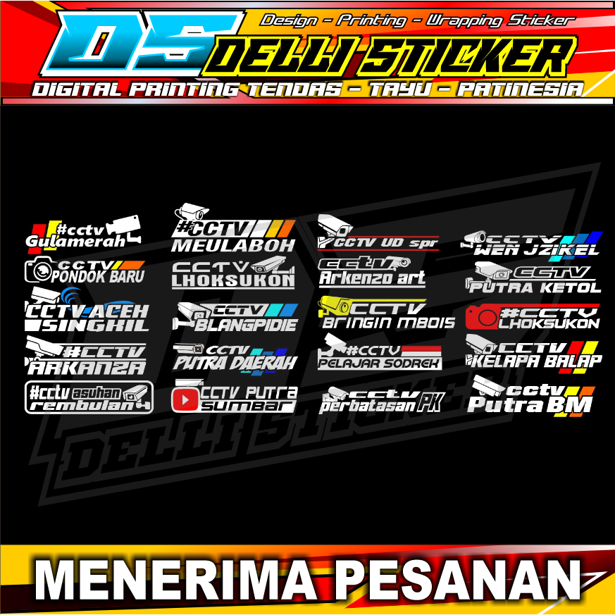 

Stiker CCTV ukuran 20x5cm - Cutting Nyala CCTV Wilayah bisa Custom - Isi 25pcs