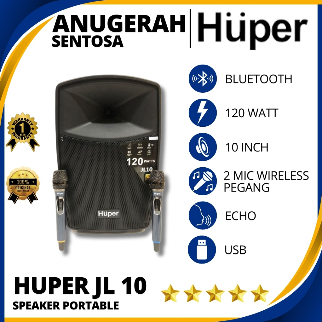 Speaker Aktif Portable Wireless Bluetooth Huper JL 10 - 10 Inch