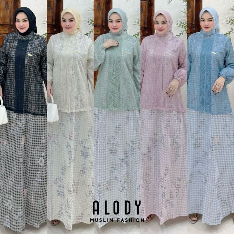 Helwa dress by Alody / gamis kondangan motif terbaru Alody