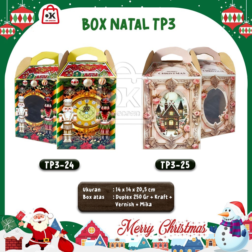 

Box Kue Natal TP3 untuk 3 Toples 500gr uk 6,5 x 13,5 cm / Dus Kado Natal Christmas (1 Pcs)