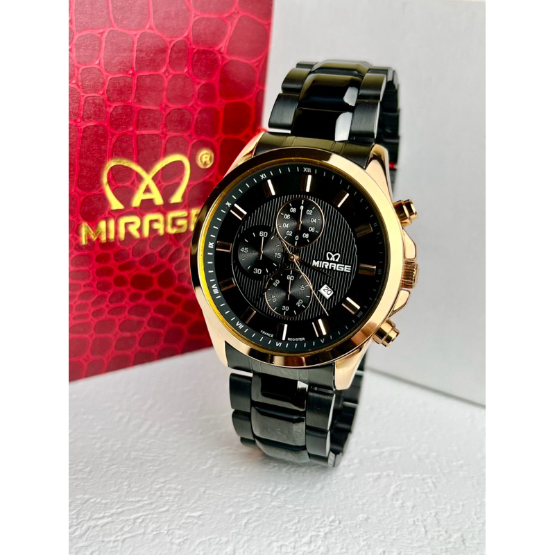 Jam Tangan MIRAGE Pria/Cowok Original. Analog Tanggal Aktif Water Resistan Rantai Stainless Steel Fr
