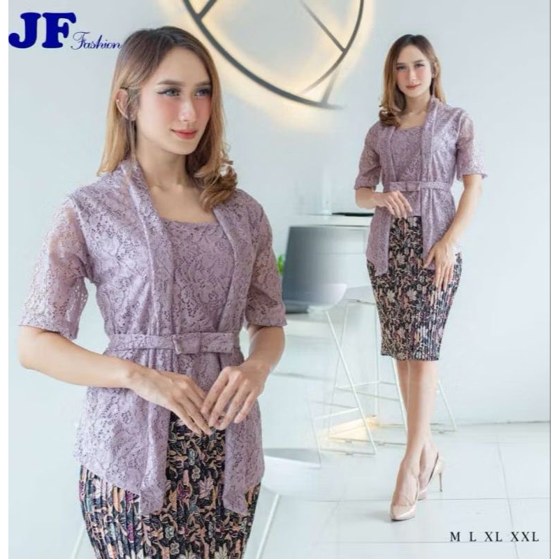 Setelan kebaya Nadira kutubaru pendek Brokat Kebaya wisuda wanita rok plisket pendek modern kekinian