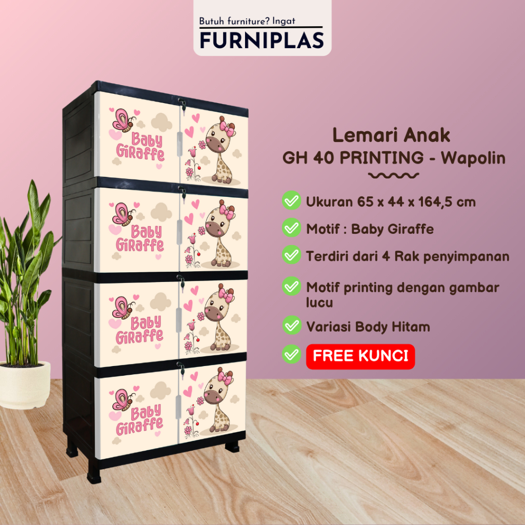 WAPOLIN Lemari anak lemari plastik susun gambar karakter Lemari Plastik Printing - GH 40 Printing