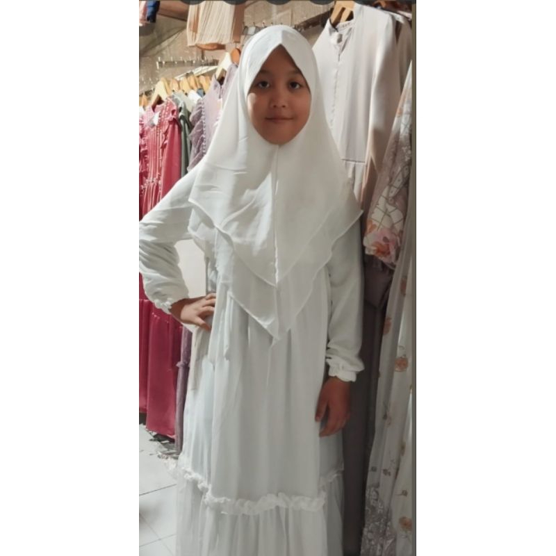 GAMIS ANAK CERUTI SET HIJAB,GAMIS BROKEN WHITE SET HIJAB,GAMIS ANAK SET HIJAB,GAMIS KEKINIAN ANAK