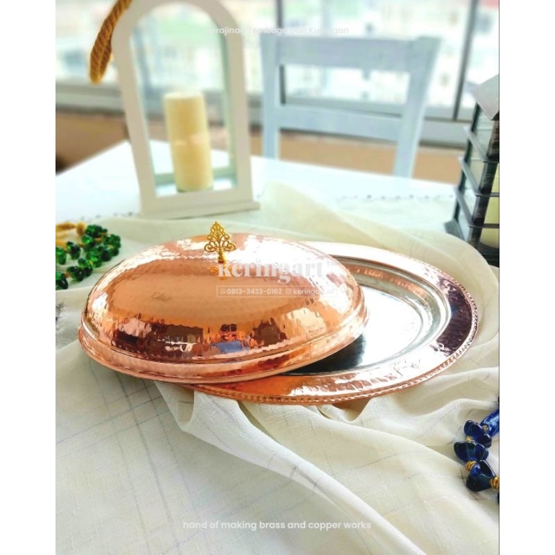 chafing dish - pemanas makanan bentuk pipih bahan tembaga dan kuningan