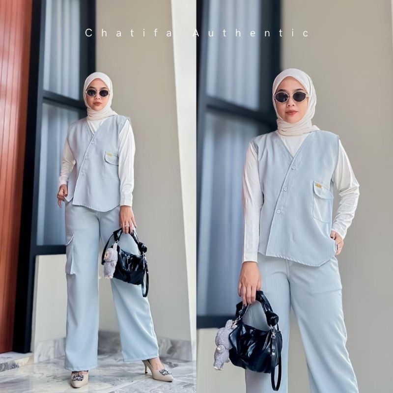 Chatifa Authentic | Setelan 3in1 Premium |Setelan Chatifa Terbaru | Setelan Rompi Premium | Setelan 