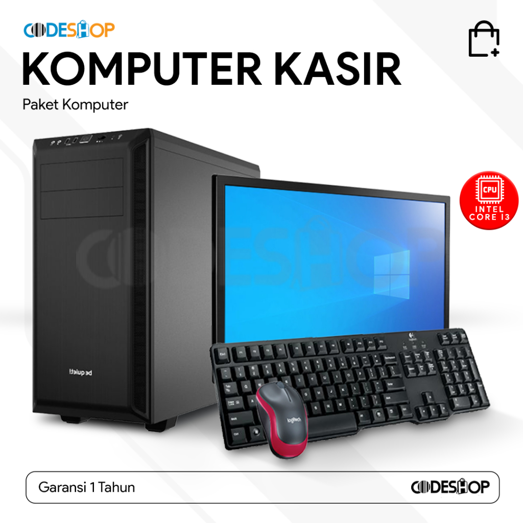 Paket Komputer PC Rakitan Intel Core i3 RAM 8GB SSD 256GB Full Set Kantor Kasir Retail Minimarket