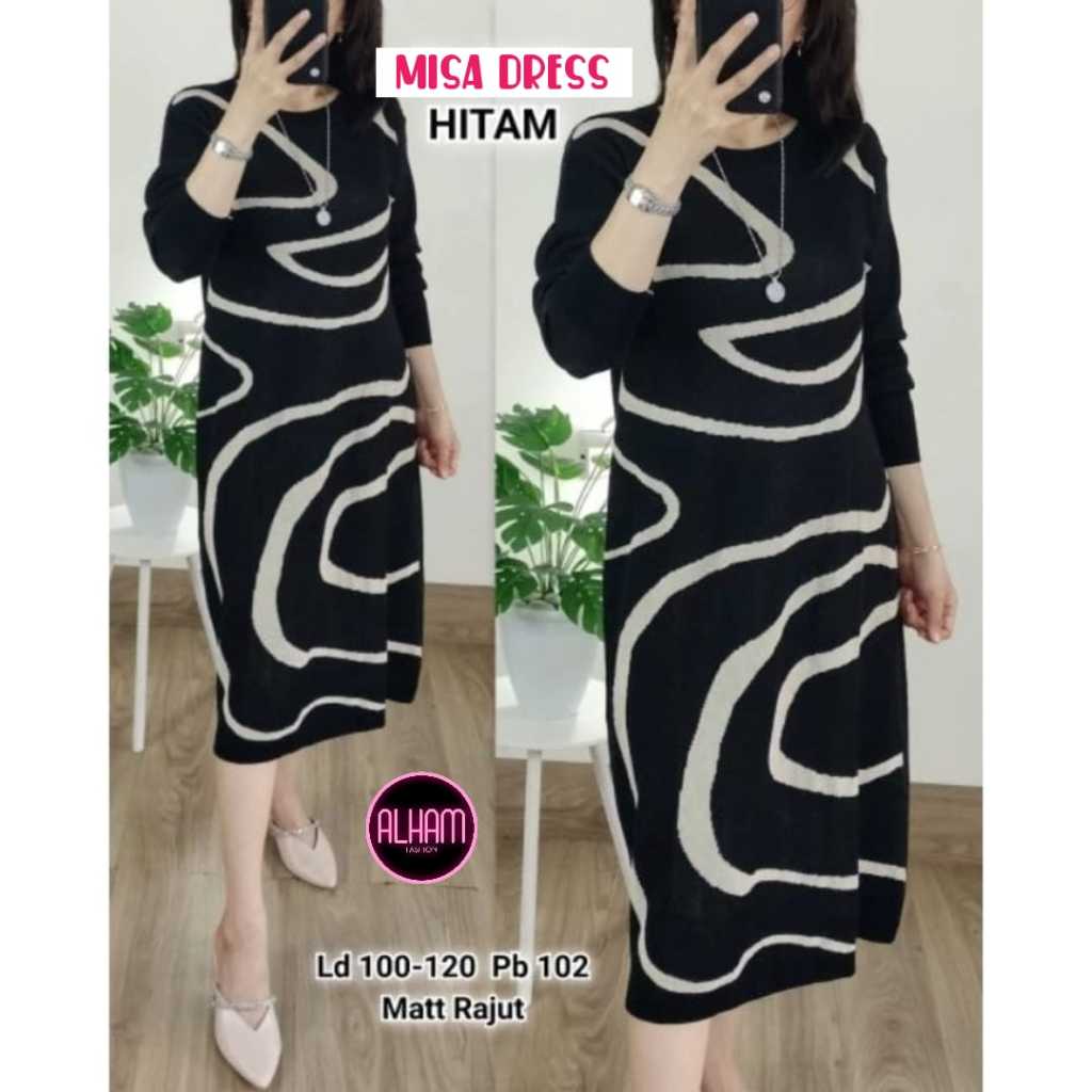 Misa Dress Rajut Gamis Wanita Harian LD 100 - 120 Knit Import Tebal Adem Korean Style