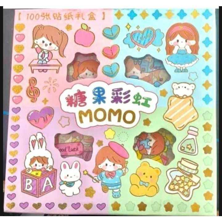

[snack time ] Pretty Sticker Momo 1 pack isi 100 Lembar Pcs Stiker Box Stiker Momo Berkualitas