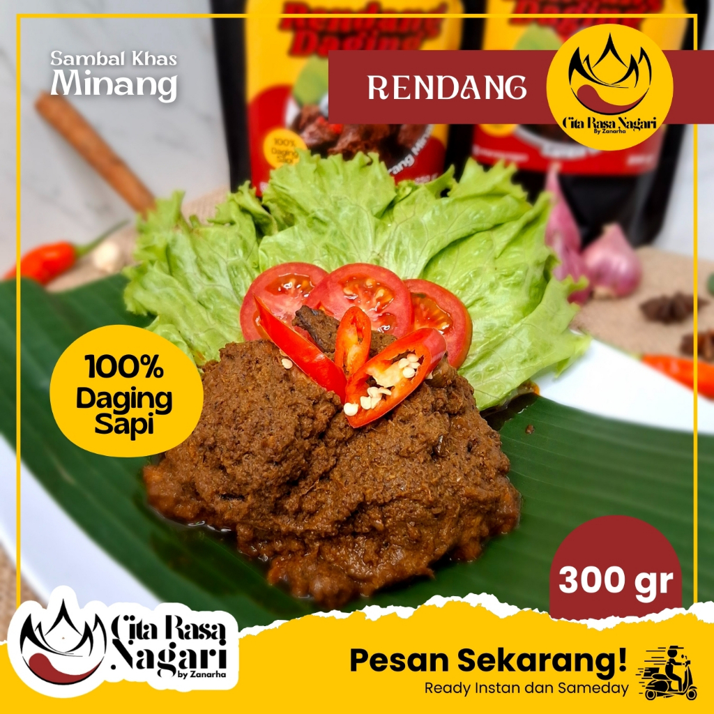 

Rendang Daging Sapi Asli Khas Padang Minang 300 gr Halal Makanan Siap Saji Cita Rasa Nagari