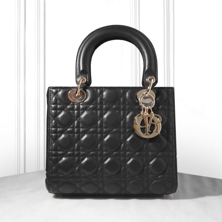 TAS D LADY DIOR MEDIUM BLACK BAG GHW