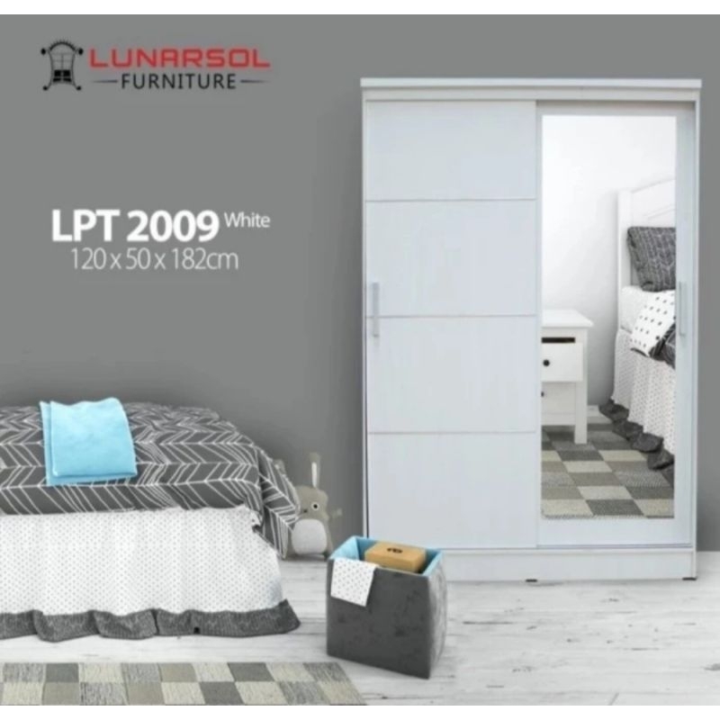 Lemari Baju/ pakaian 2 pintu Sliding kaca 2 pintu Geser lemari jumbo sliding 120 cm LPT 2009 LUNARSO