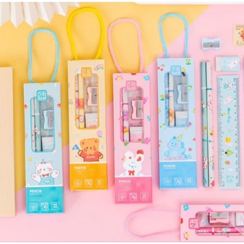 

Set alat tulis 5 in 1 dalam box set tulis karakter kartun lucu terbaru