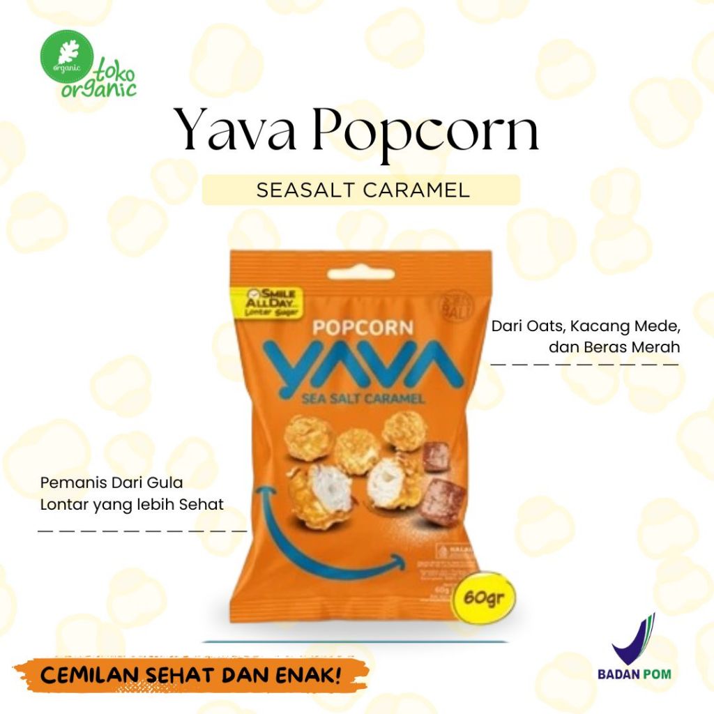 

Yava Popcorn rasa Seasalt Caramel | Popcorn Camilan Sehat aman untuk Anak - 60Gr