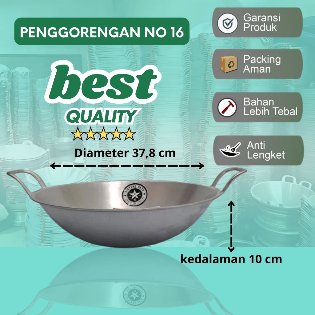 Wajan Kuali Penggorengan Datar No16 dan 14 Bahan Almunium Cor Anti Lengket Tebal Kuat